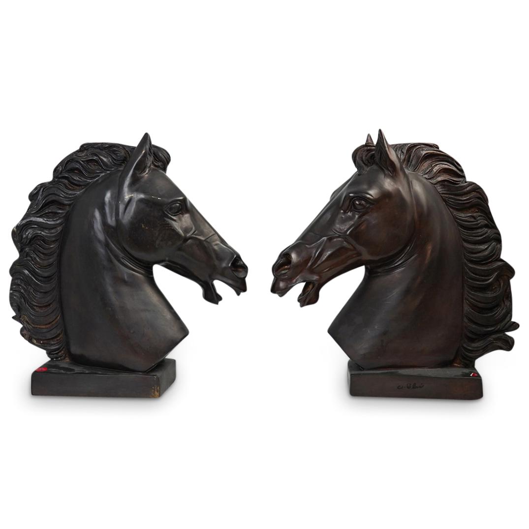 (2 Pc) W. Blair Signed Large Horse Bronze Sculptures (1 of 5)