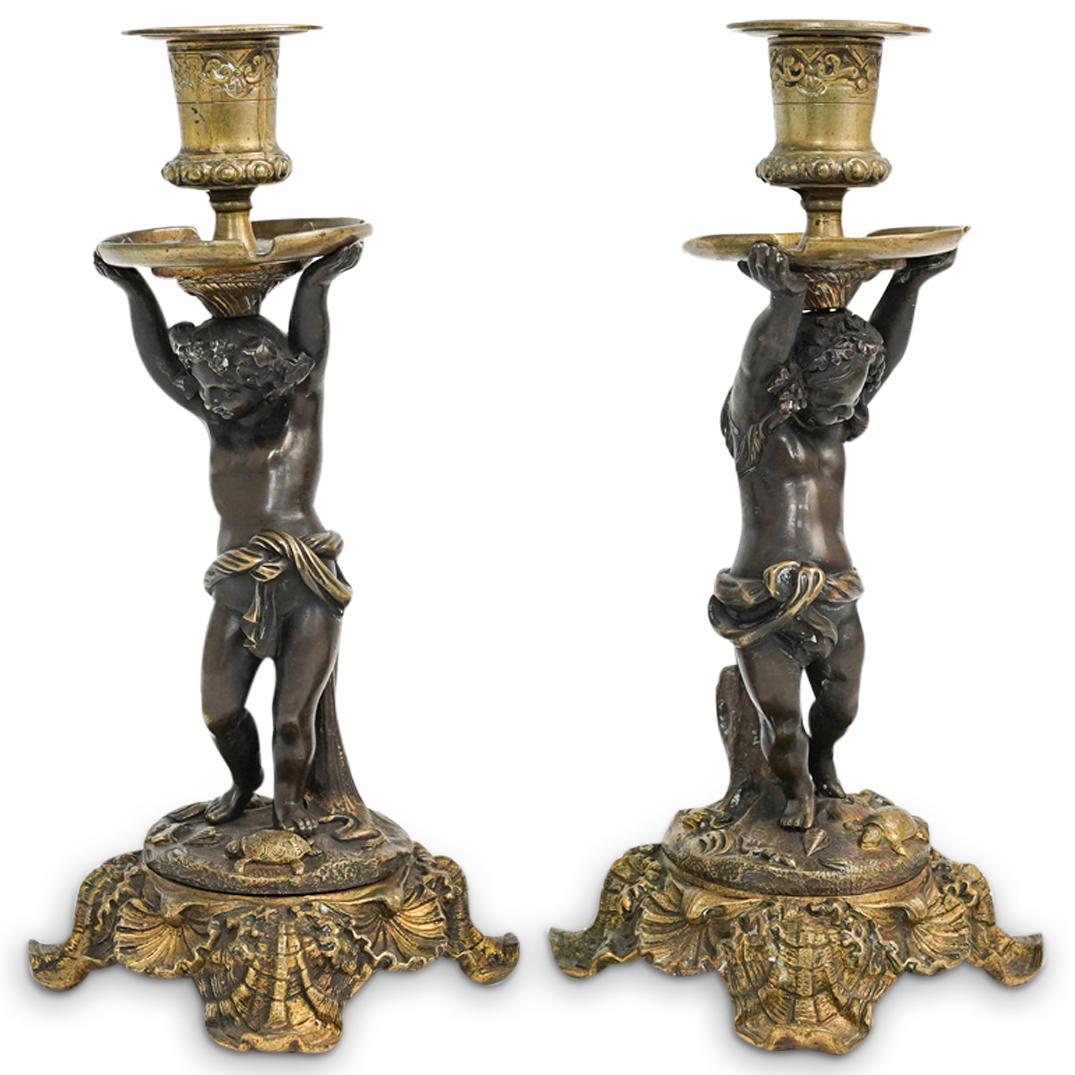 Pair Of French Antique Figural Bronze Candlesticks (1 of 5)