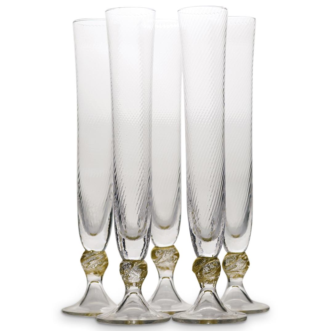 (5Pc) Murano Glass Champagne Flutes (1 of 3)