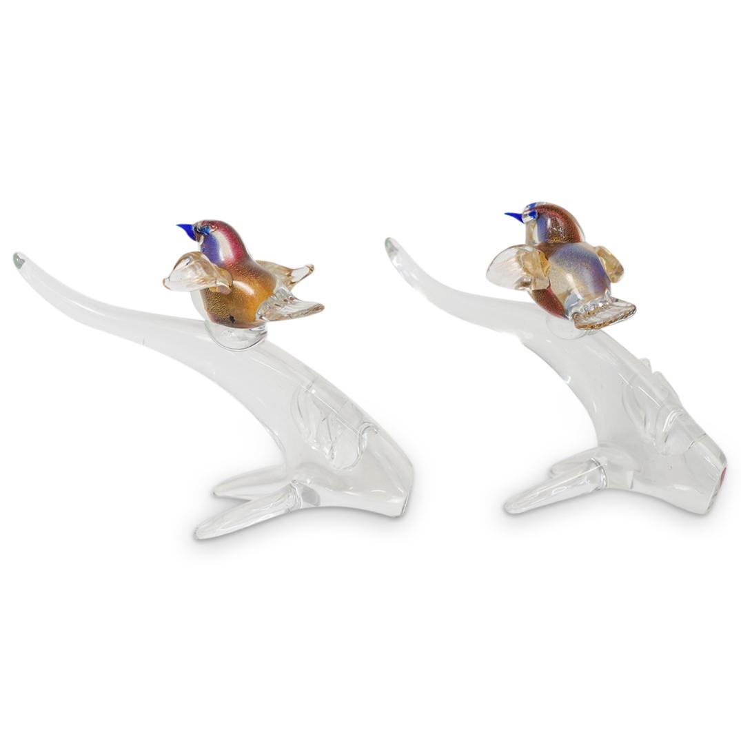 Pair of Murano Glass "Bird on Tree Branch" Figurines (1 of 4)