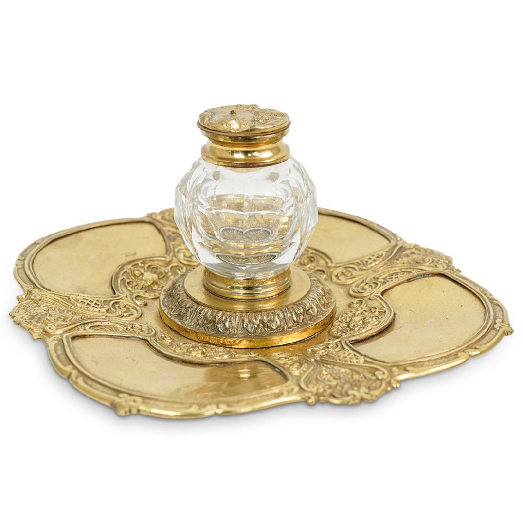 Vintage Gilt Brass & Cut Glass Inkwell (1 of 10)