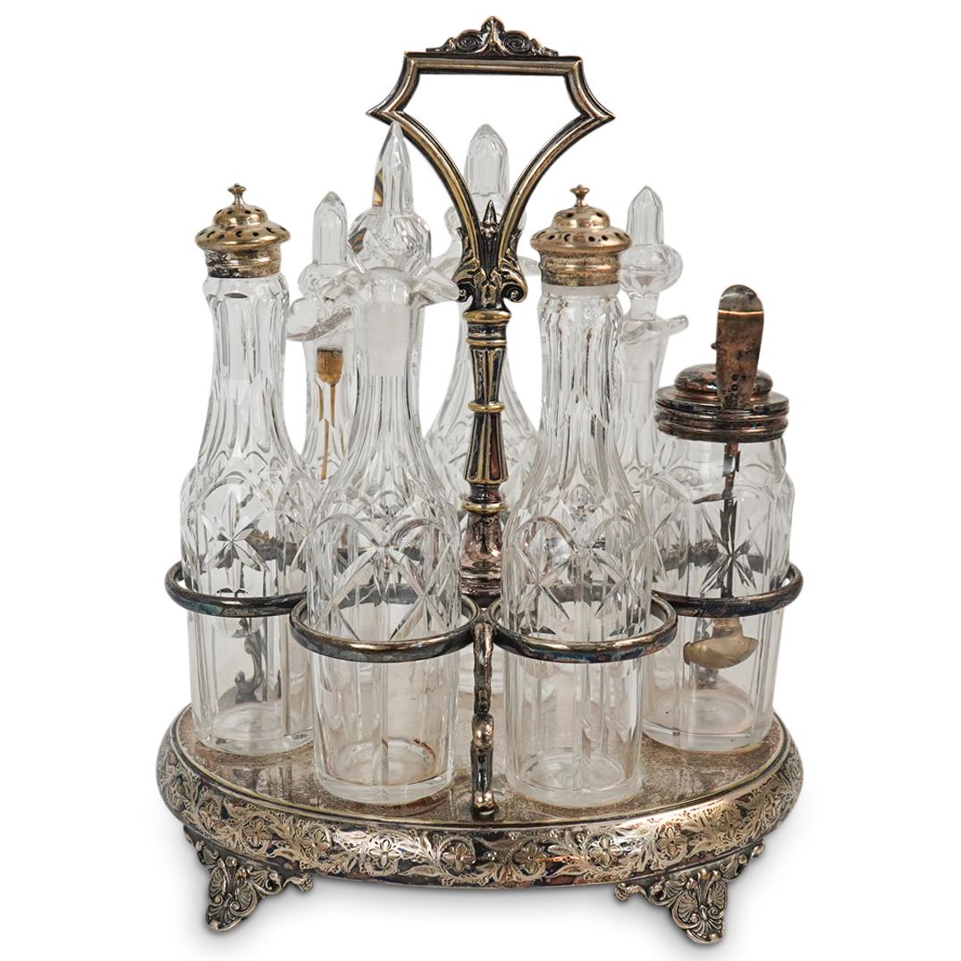 English Silver Plated and Crystal Cut Cruet Set (1 of 7)