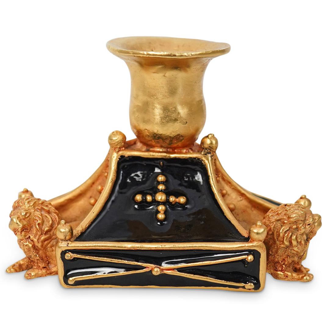 Gilt Metal Lion Single Candle Holder (1 of 3)