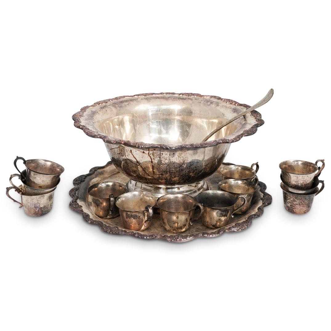 (15Pc) Ornate Silver Plated Punch Bowl Set (1 of 13)