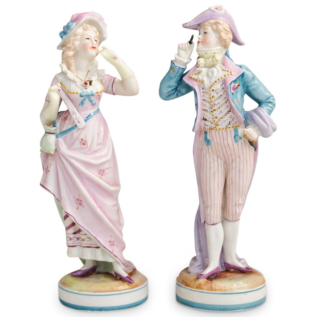 (2 Pc) Pair of German Porcelain Bisque Figurines (1 of 5)