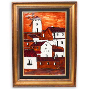 Salah Taher (Egypt, 1911-2007) Mixed Media Painting: DESCRIPTION: Salah Taher (Egypt, 1911-2007) Mixed media painting featuring a townscape. Signed lower right: "Salah" mounted in a brown wood frame. CIRCA: 20th Cent. ORIGIN: Egypt DIMENSIONS: (Framed)