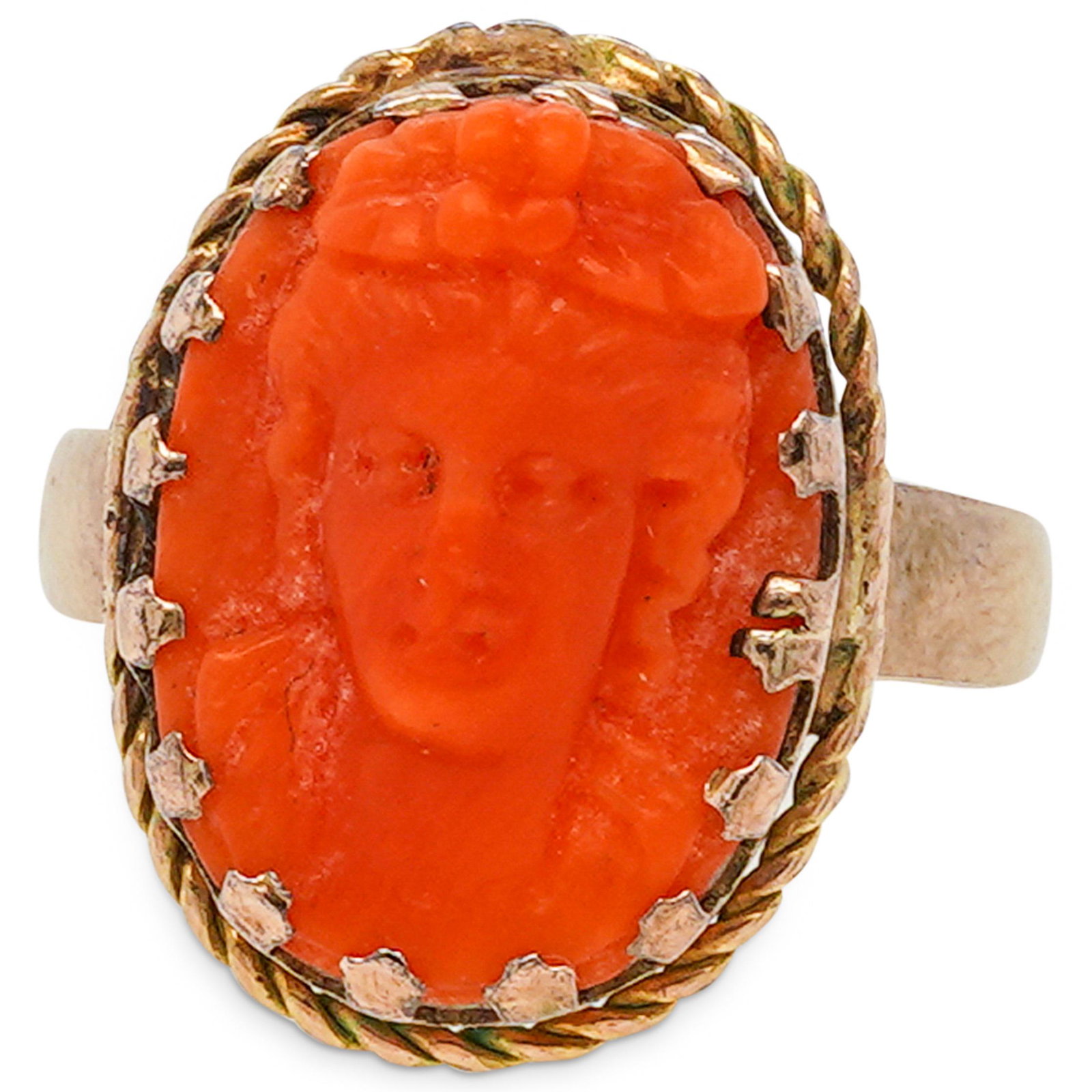 Gold & Carved Coral Cameo Ring (1 of 3)