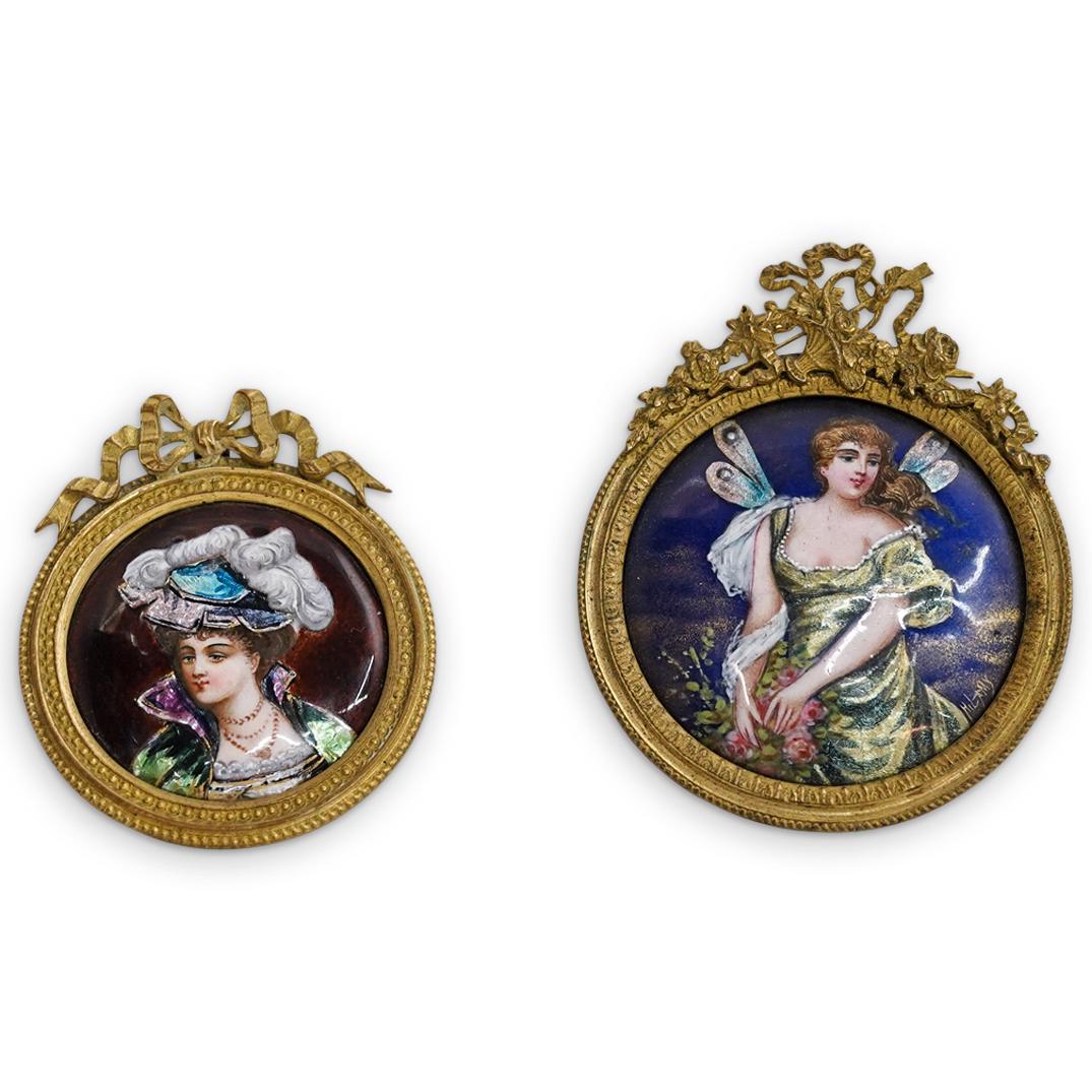 (2 Pc) Victorian Enamel and Bronze Portrait Paintings (1 of 7)