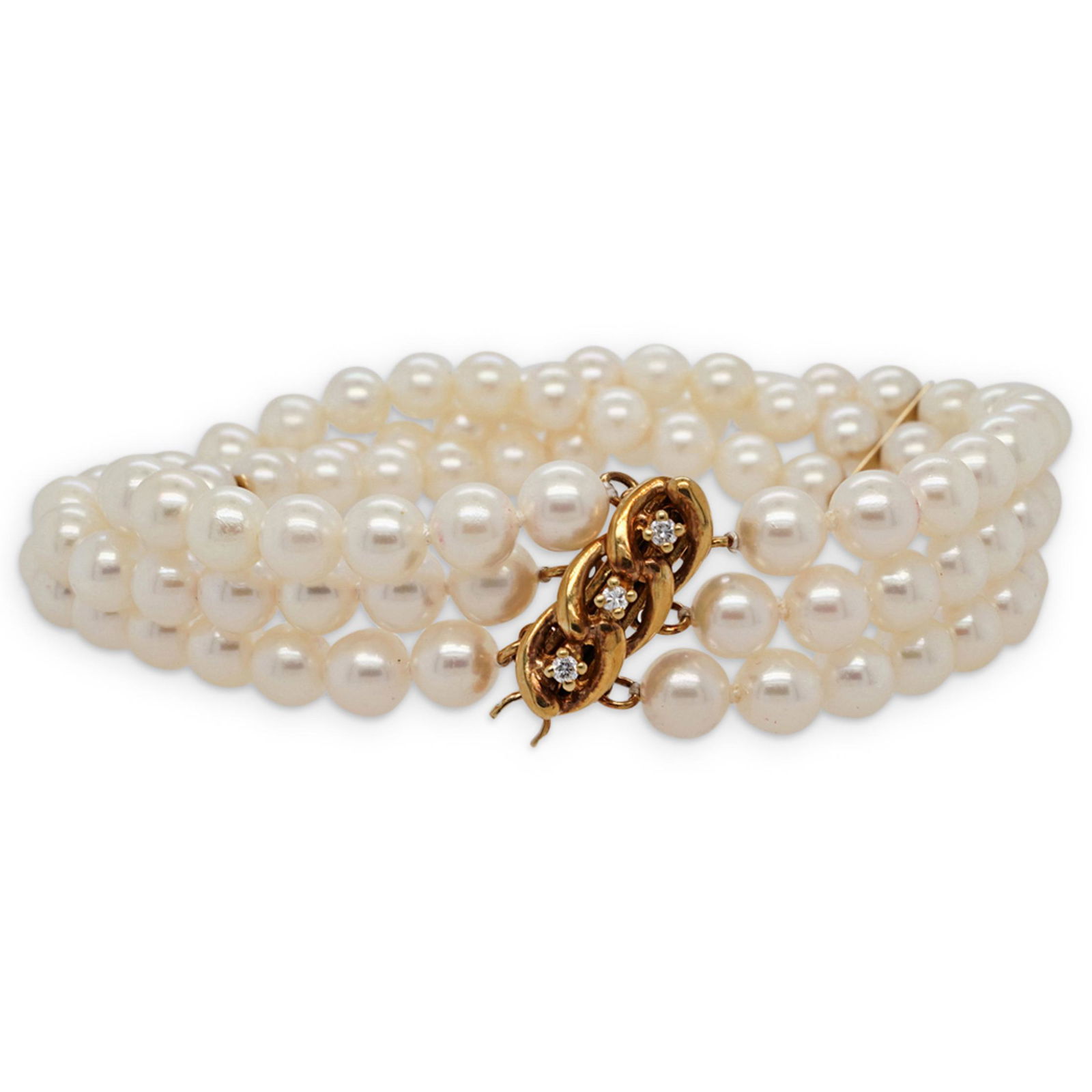14k Gold, Diamond and Pearl Strand Bracelet (1 of 3)