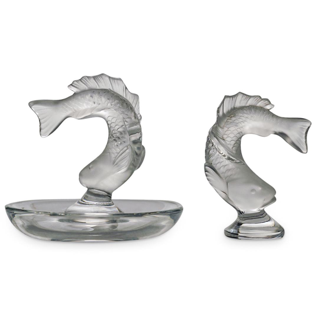 (2 Pc) Lalique Fish Pin Dish & Paperweight (1 of 6)