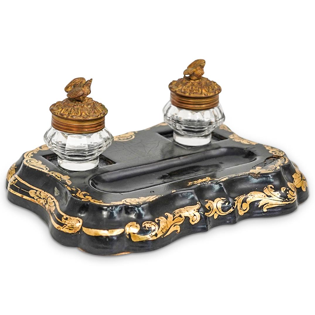 Antique Victorian Papier Mache Inkwell (1 of 7)