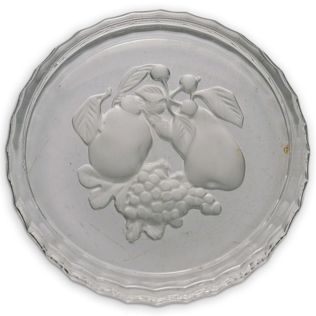 Val St Lambert Crystal Champagne Bottle Coaster: DESCRIPTION: A Val Saint Lambert Crystal Champagne & Wine Bottle Coaster in the pattern "Brussels" with central motif depicting an apple, a pear and grapes. It is marked with engraved "Val St Lambert
