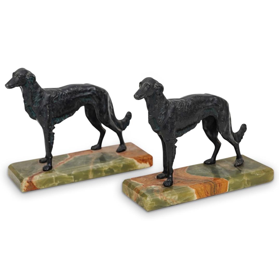 (2 Pc) Art Deco Bronze Greyhound Dog Bookends (1 of 6)