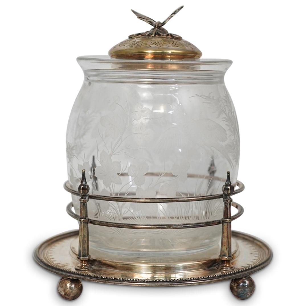 Victorian Silver Plated & Glass Biscuit Barrel (1 of 9)