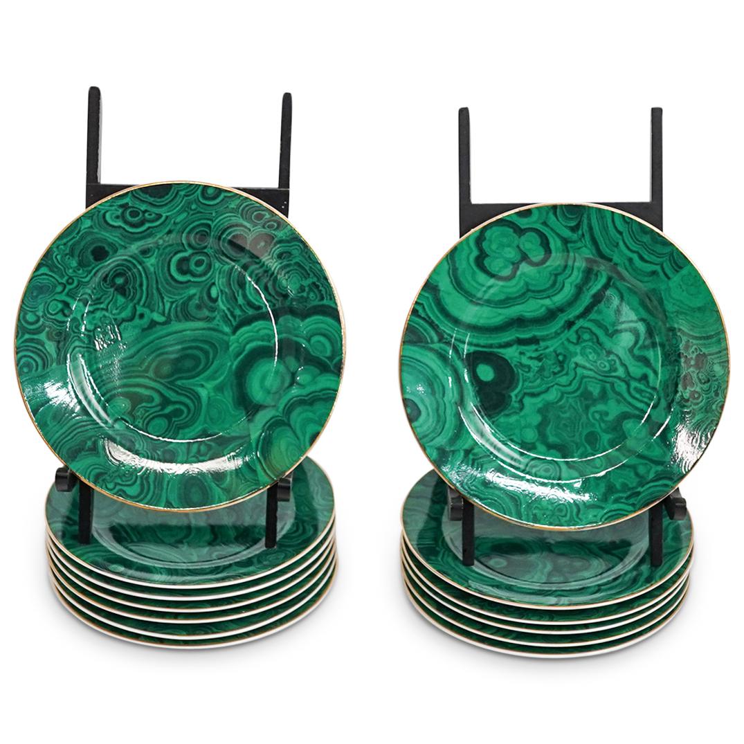 (13 Pc) Neiman Marcus Malachite Porcelain Plates (1 of 3)