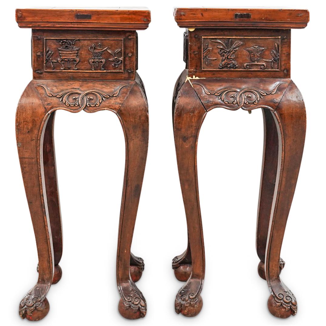 (2 Pc) Chinese Carved Wooden Stands (1 of 11)