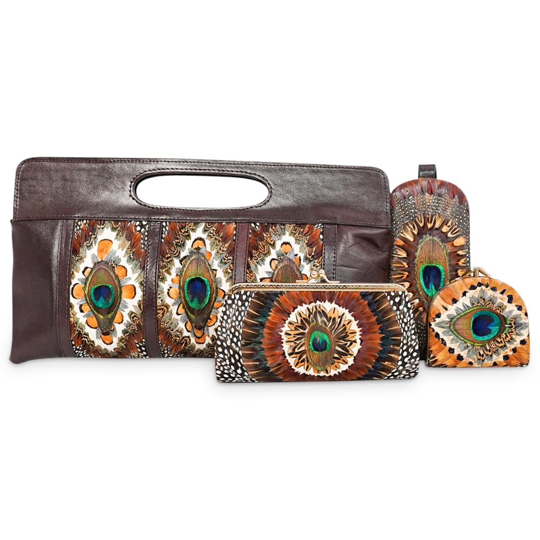 (4 Pc) Leather & Feathers Bag / Wallets Set (1 of 9)