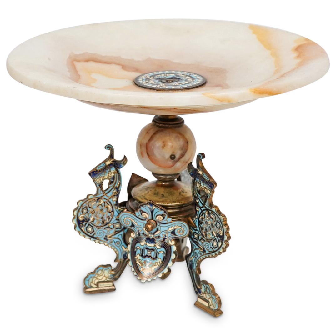 Antique Alabaster & Champleve Centerpiece (1 of 4)