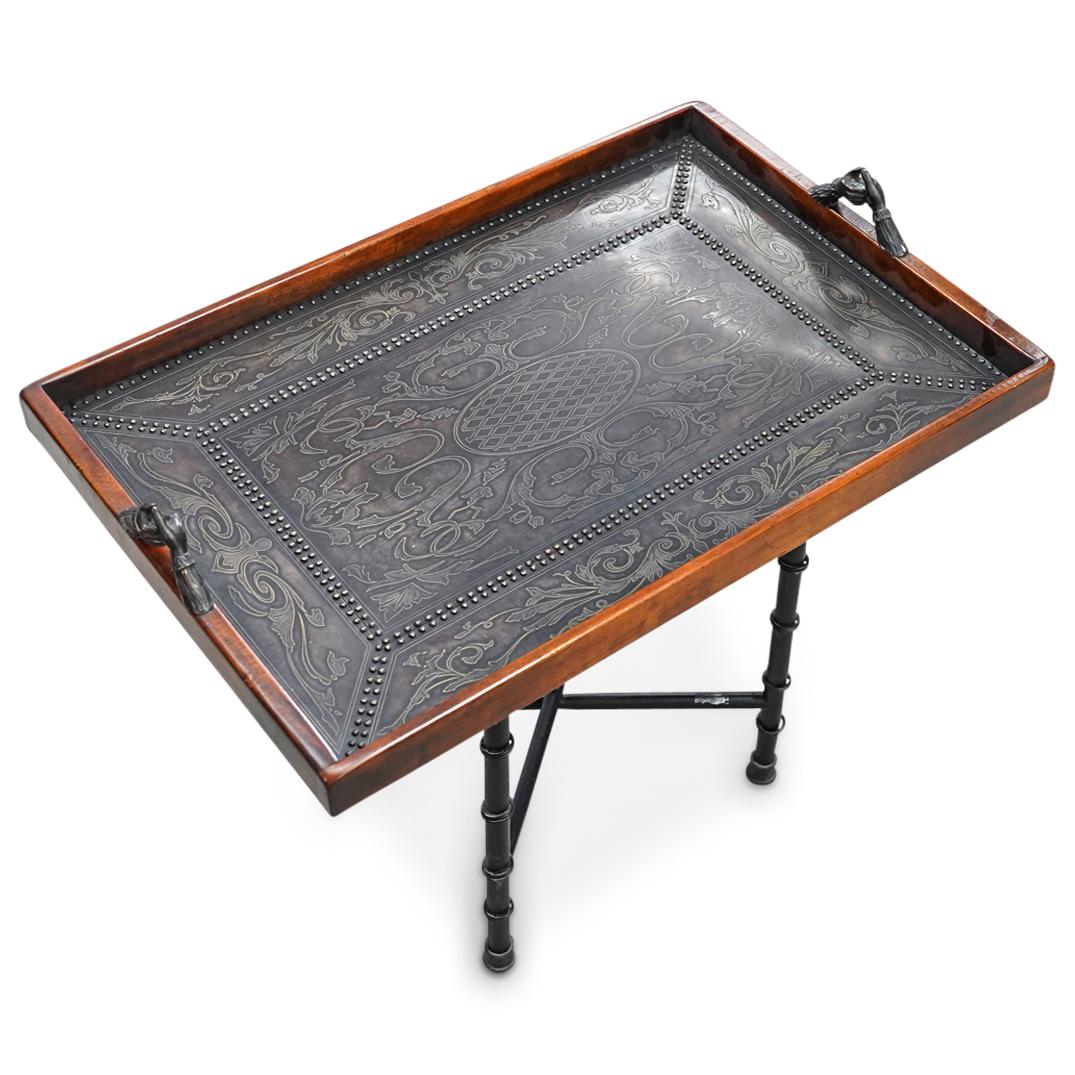 Maitland Smith Leather Embossed Tray with Stand (1 of 4)
