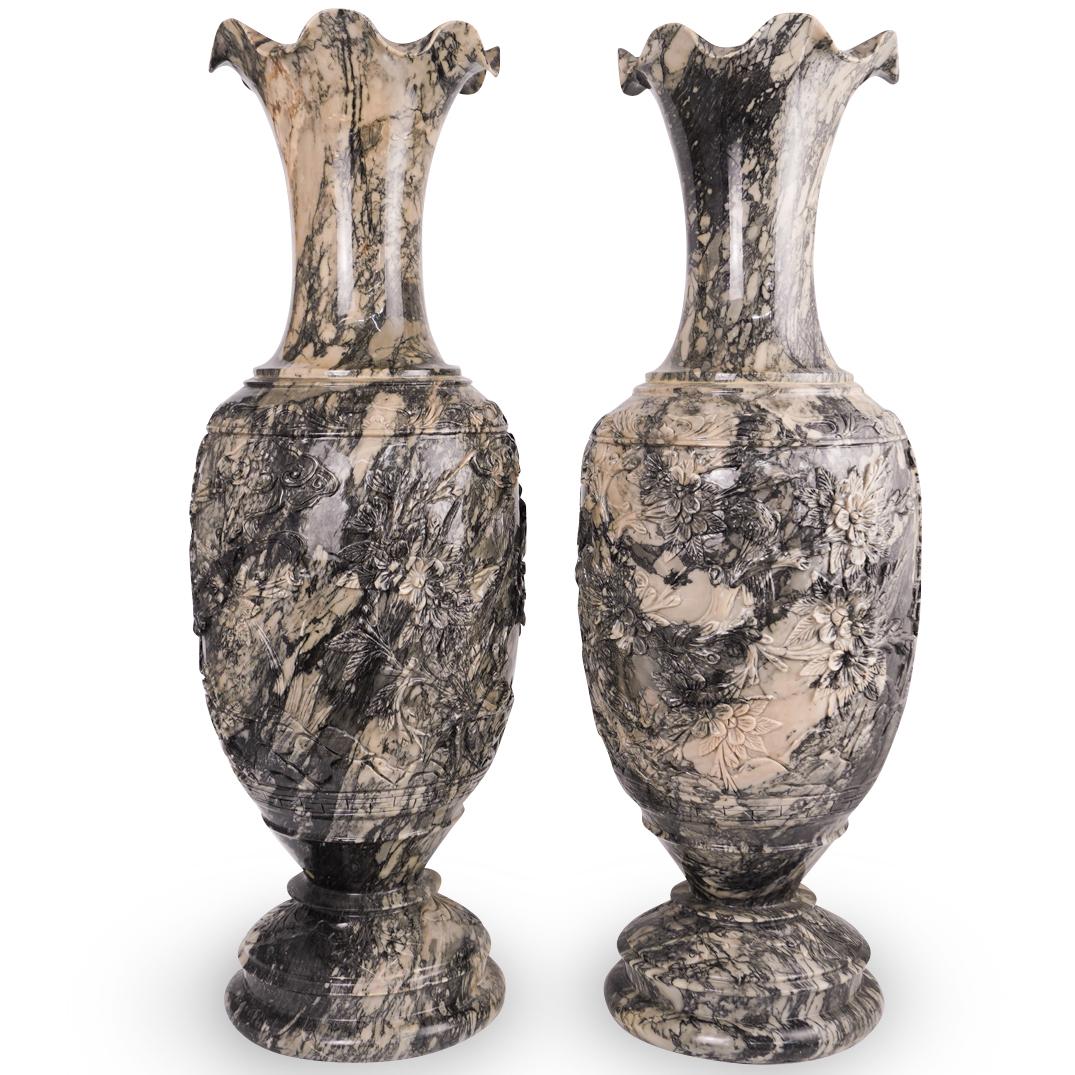 Pair Of Large Oriental Carved Marble Vases (1 of 12)