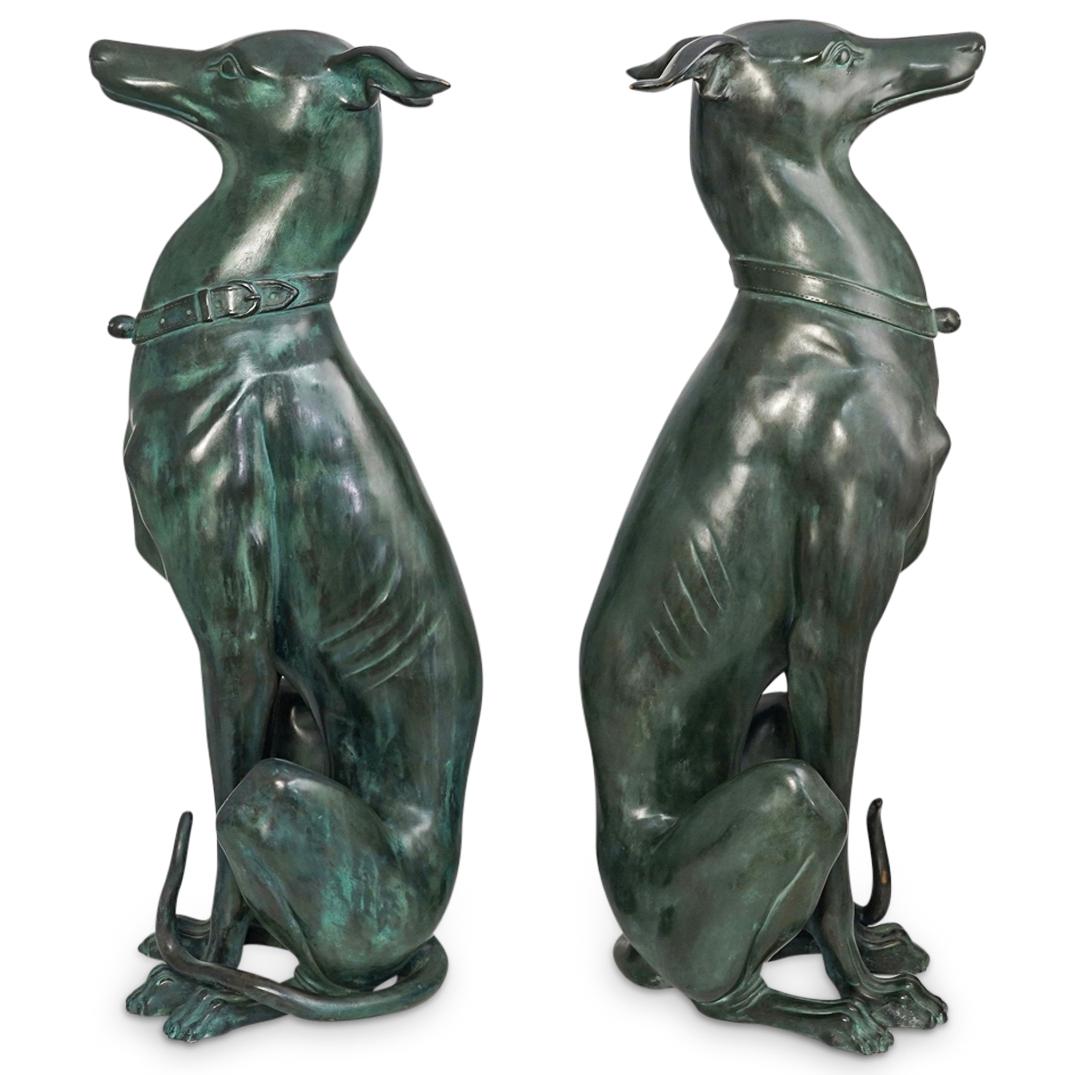 Pair Of Life Size Greyhound Bronzes (1 of 9)