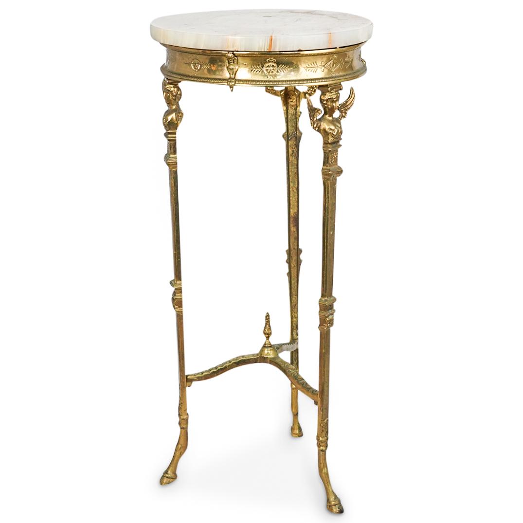 Antique Brass & Onyx Marble Accent Table (1 of 8)