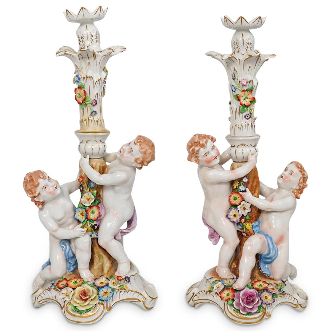 (2 Pc) Von Schierholz Dresden Porcelain Candle Holders (1 of 9)