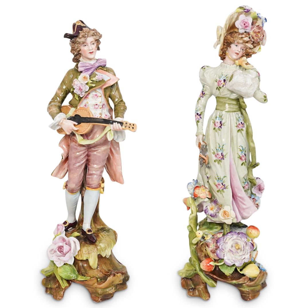 (2 Pc) Antique German Sitzendorf Porcelain Figurines (1 of 10)