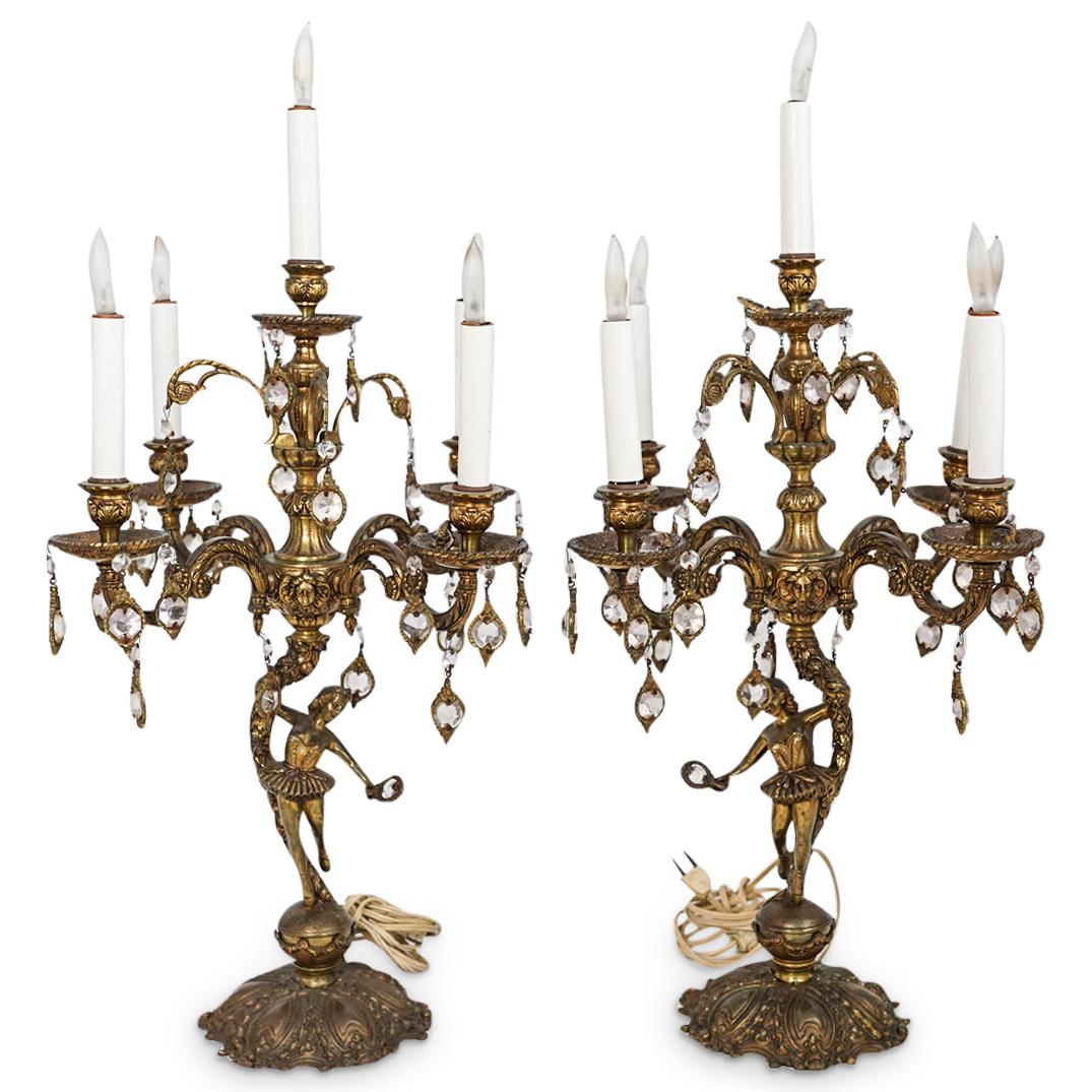 (2 Pc) Antique Bronze Spanish Candelabra Table Lamps (1 of 6)