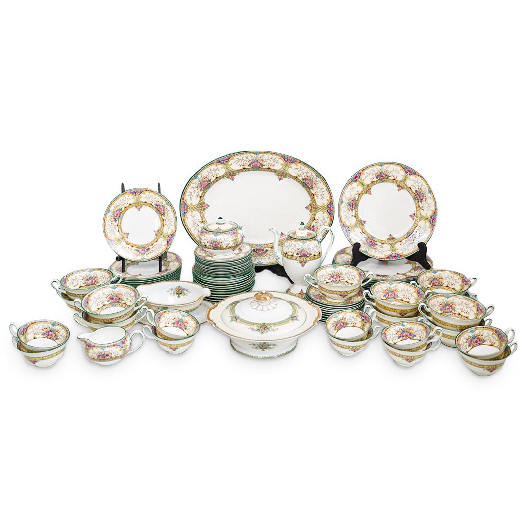 (84 Pc) Wedgwood Bone China "St. Austell" Dinnerware: DESCRIPTION: (84 Pc) A Wedgwood Bone China "St. Austell" Dinnerware Porcelain Set decorated with a multicolored trim with floral motif and a green forest color rim. Marked "Wedgwood Bone China St. Aus