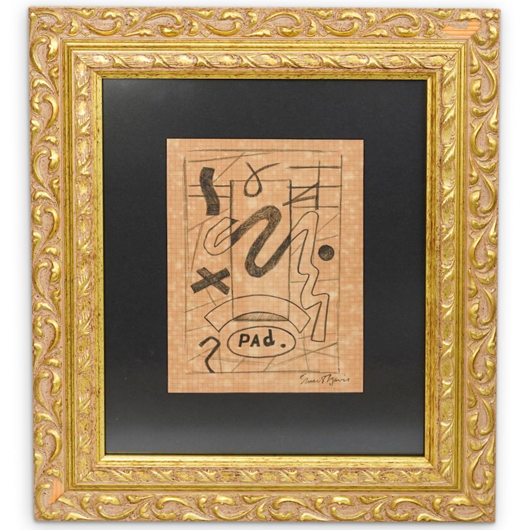 Stuart Davis (American, 1892-1964) Graphite on Paper: DESCRIPTION: Stuart Davis (American, 1892-1964) Graphite on paper drawing featuring a geometric image. Signed lower right: "Stuart Davis" Mounted in an ornate gilt wood frame. CIRCA: 20th Century. ORI