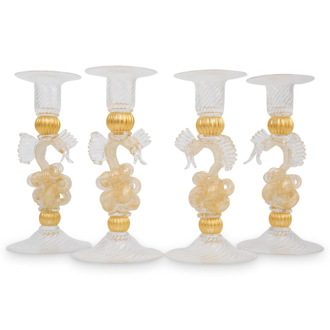 (4Pc) Venetian Salviati Seahorse Candlestick Set (1 of 4)