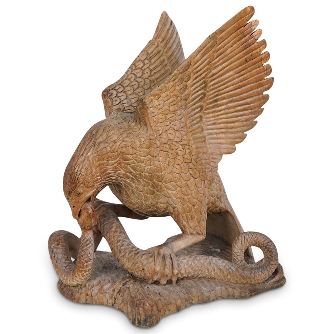 Hand Carved Wood Eagle & Snake Sculpture (1 of 6)