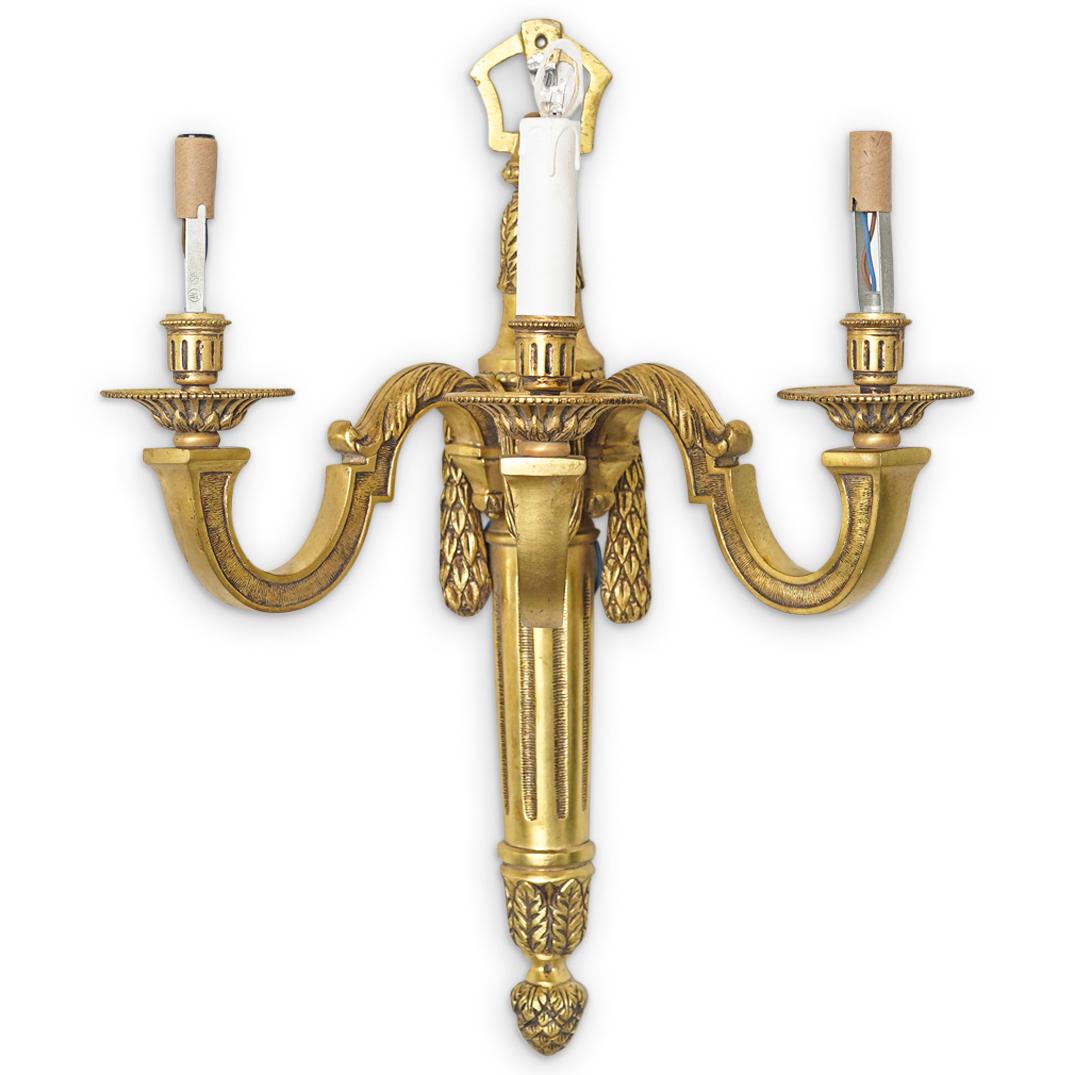 Pair Of Brass Three Arm Wall Sconces (1 of 7)