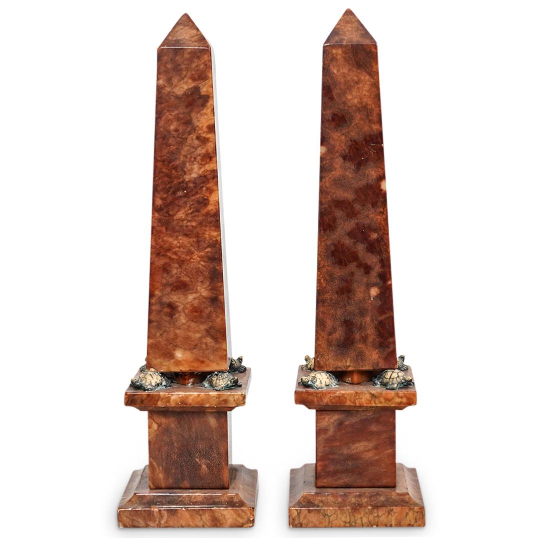 Pair of Alabaster and Turtle Obelisks (1 of 7)