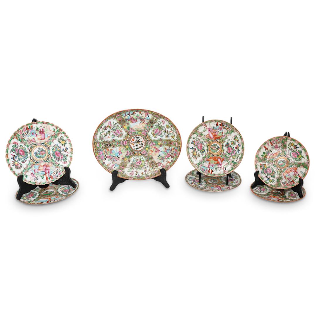 (7 Pc) Antique Chinese Rose Medallion Plates (1 of 9)