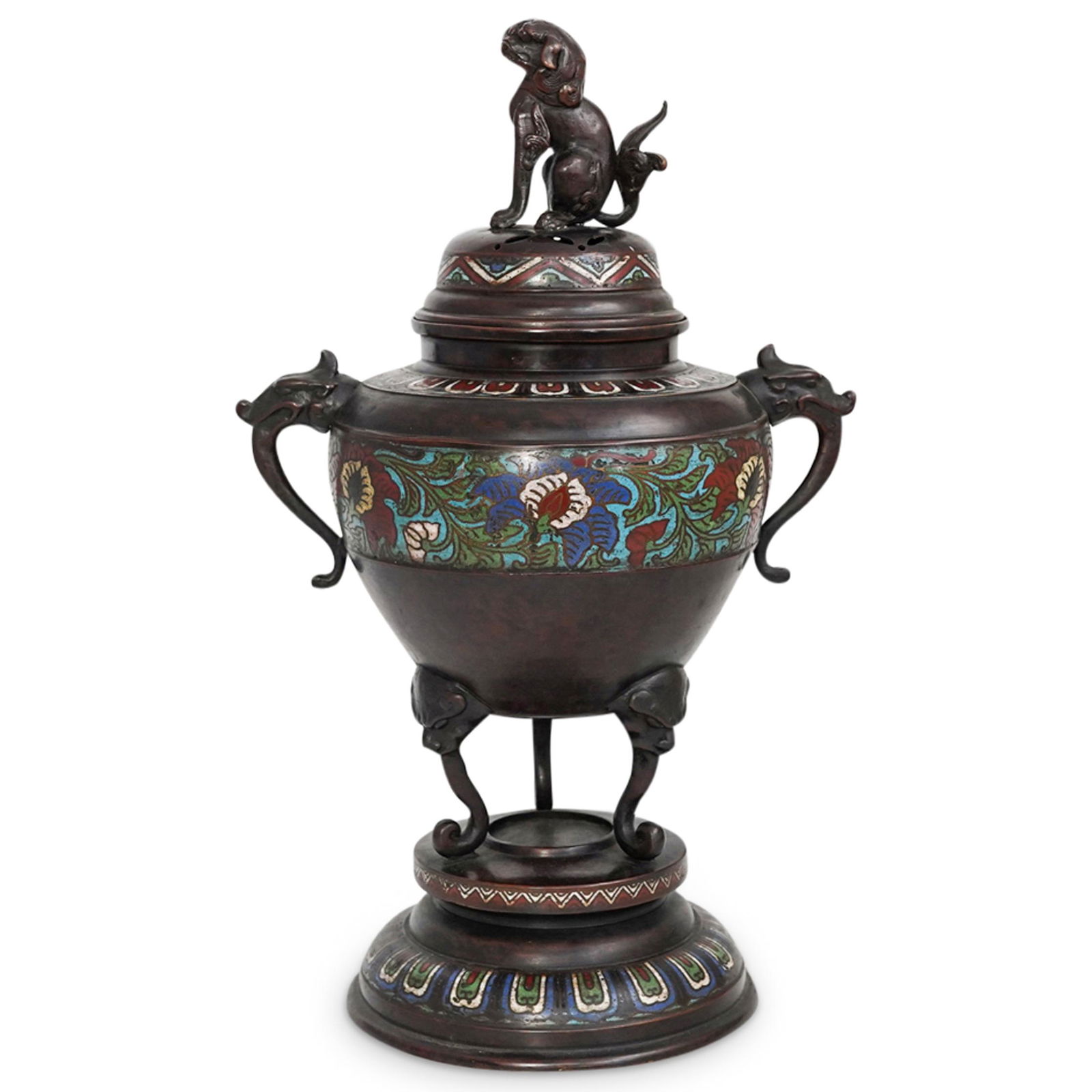 Antique Japanese Champleve Bronze Incense Burner (1 of 8)