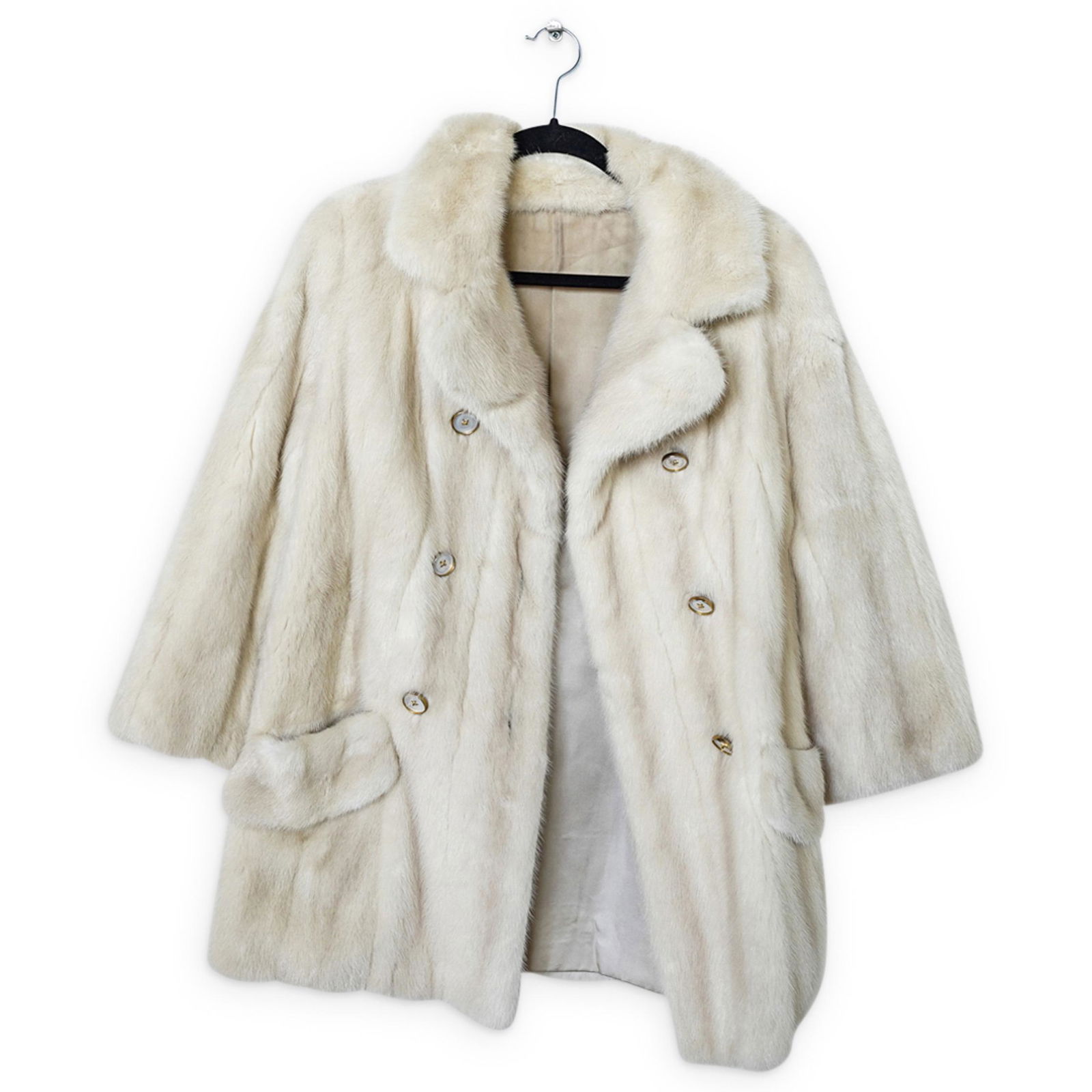 Cream Beige Mink Fur Long Jacket (1 of 6)