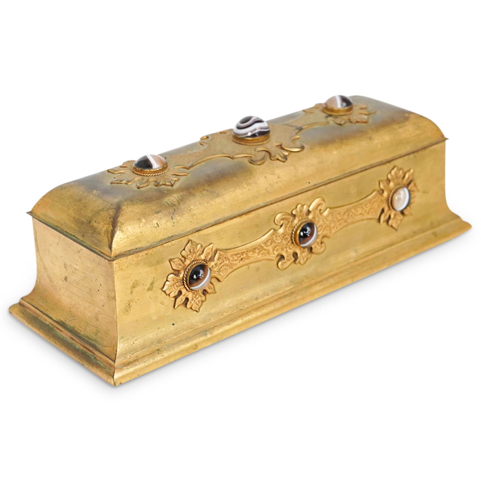 Antique Bronze Inlaid Stone Casket Box (1 of 7)