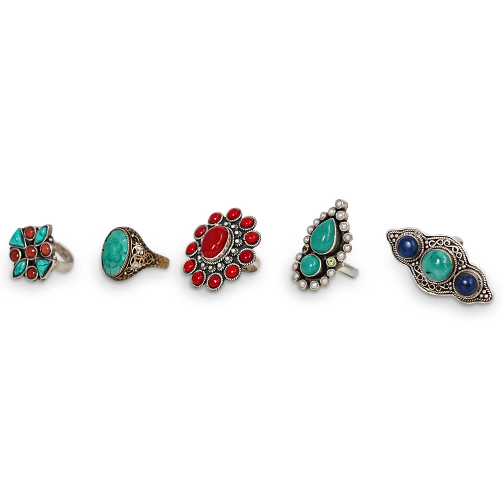 (5 Pc) Navajo Style Sterling and Semi Precious Stone (1 of 6)