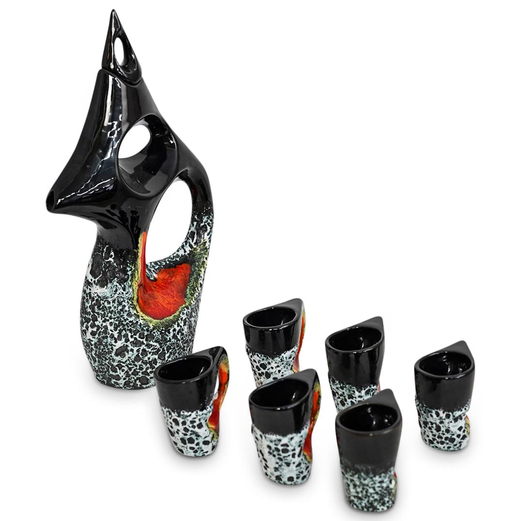 (7Pc) Raku Pottery Sake Set (1 of 8)