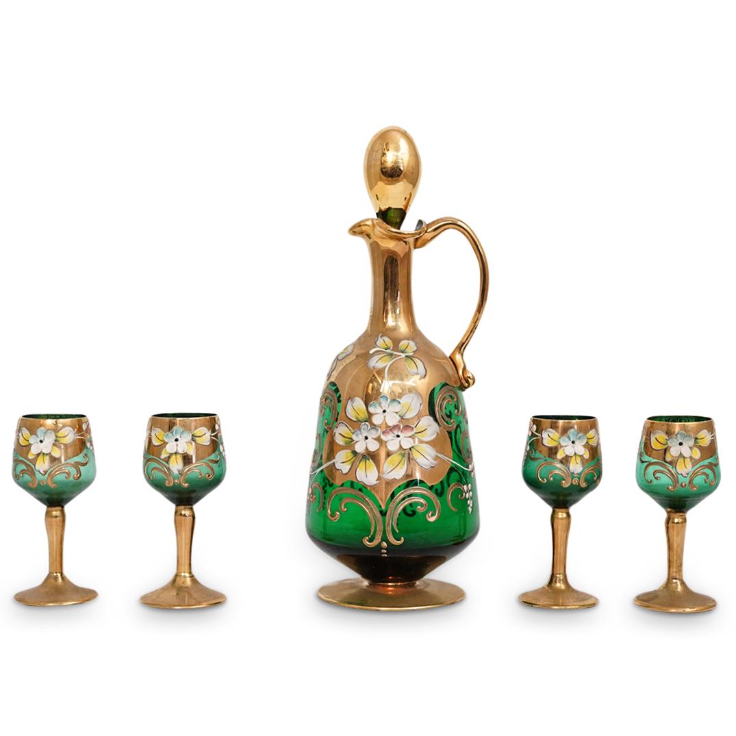 (5 Pc) Bohemian Czech Green Glass Set (1 of 6)