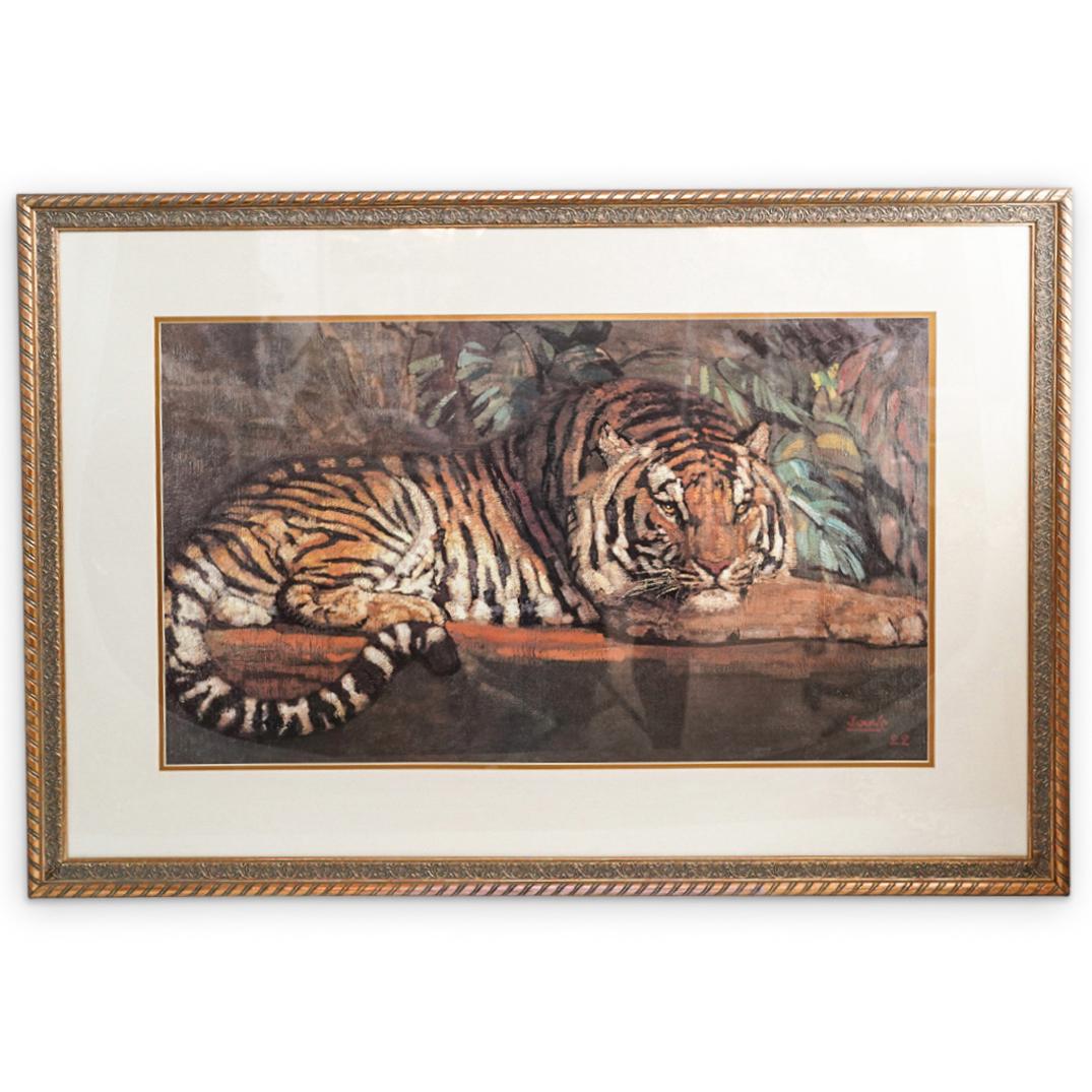 After Paul Jouve (1878-1973) Tiger Print: DESCRIPTION: After Paul Jouve (1878-1973) Print on paper depicting a naturalistic tiger. Signed in plate: "Jouve, 22" mounted in an ornate gilt frame. CIRCA: 20th Century. ORIGIN: Continental DIMENSIO
