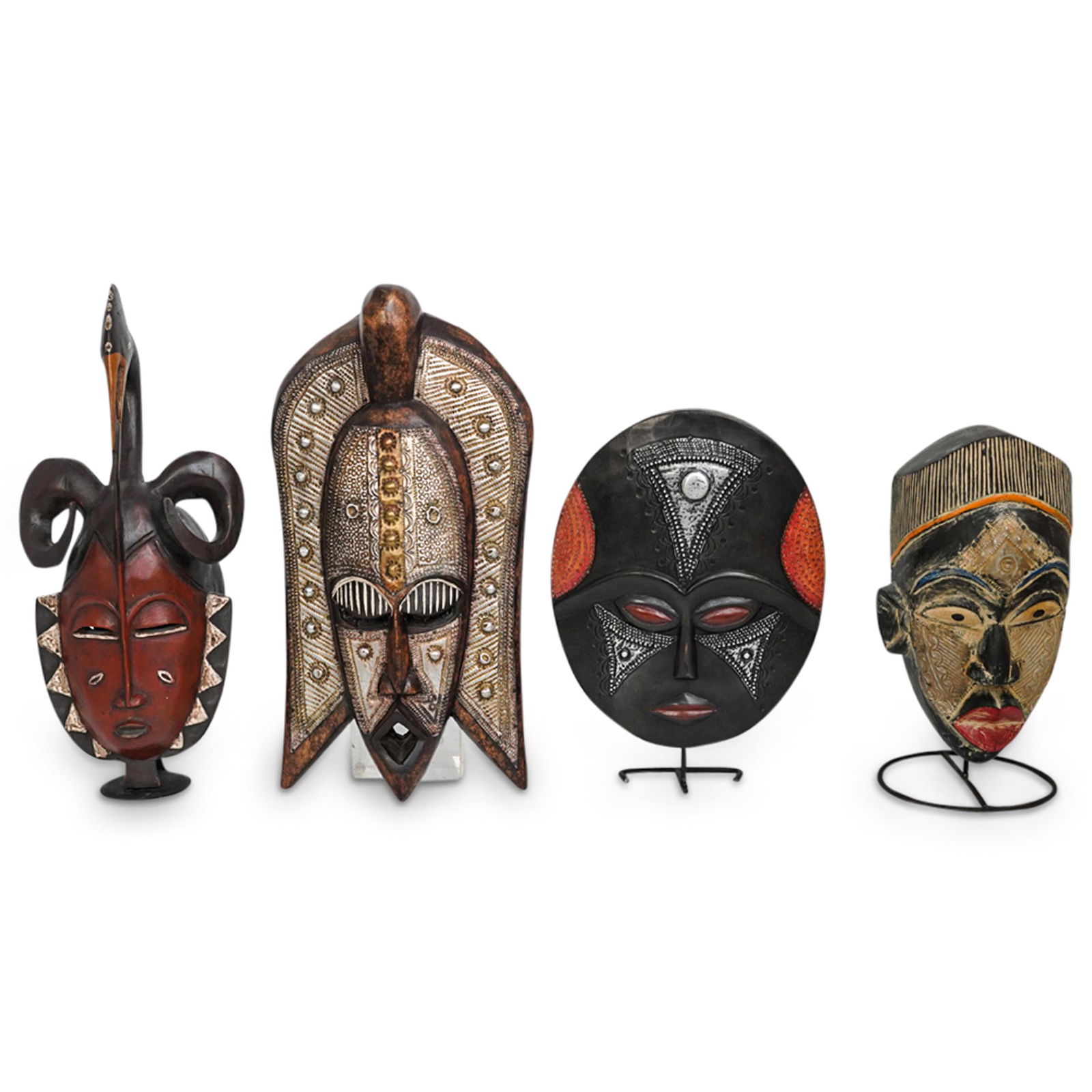 (4Pc) Africa Carved Wood Masks (1 of 12)