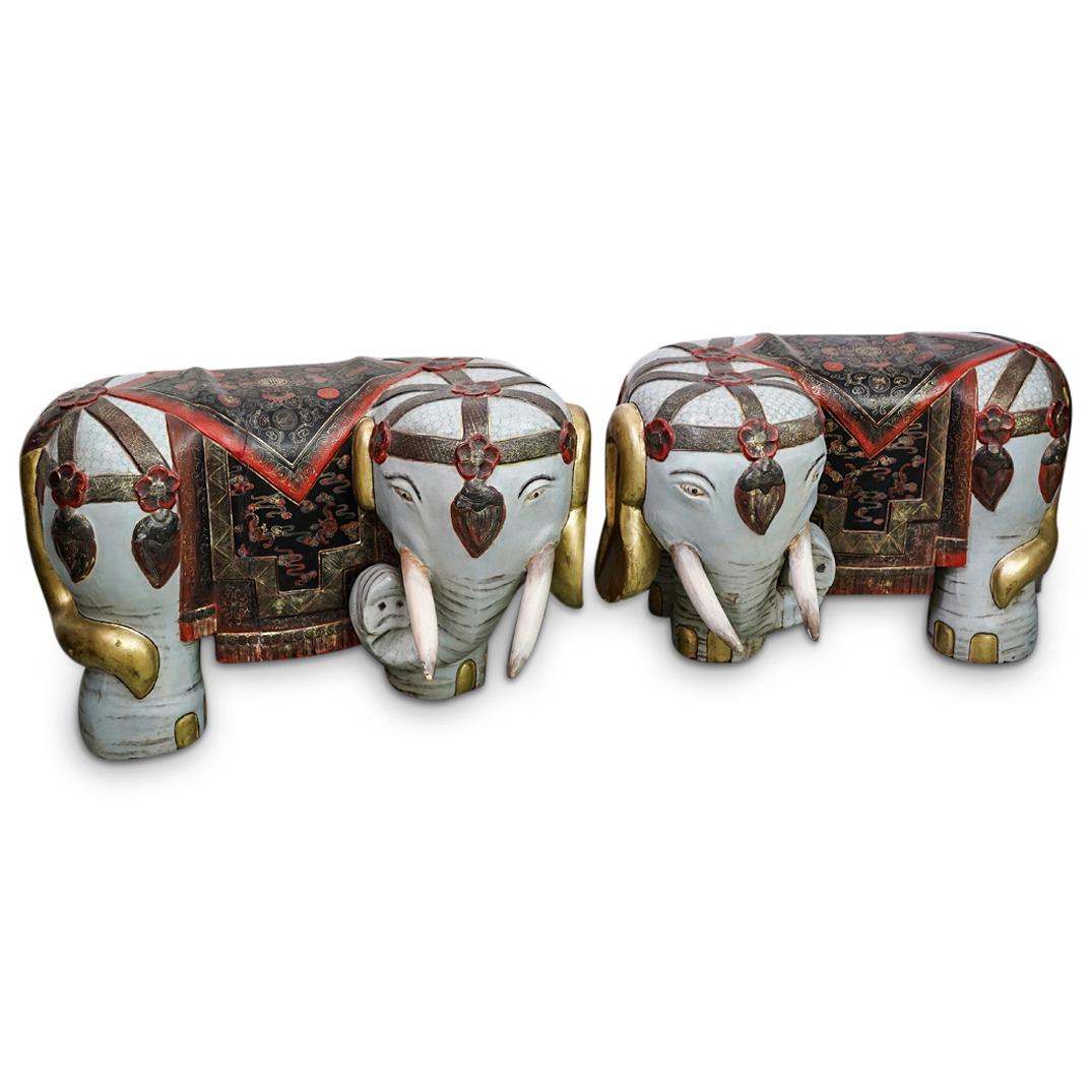 Antique Chinese Lacquered Wood Elephant Stools (1 of 10)