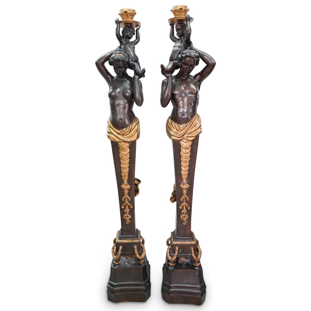 Large Two Tone Neoclassical Bronze Torchieres (1 of 7)
