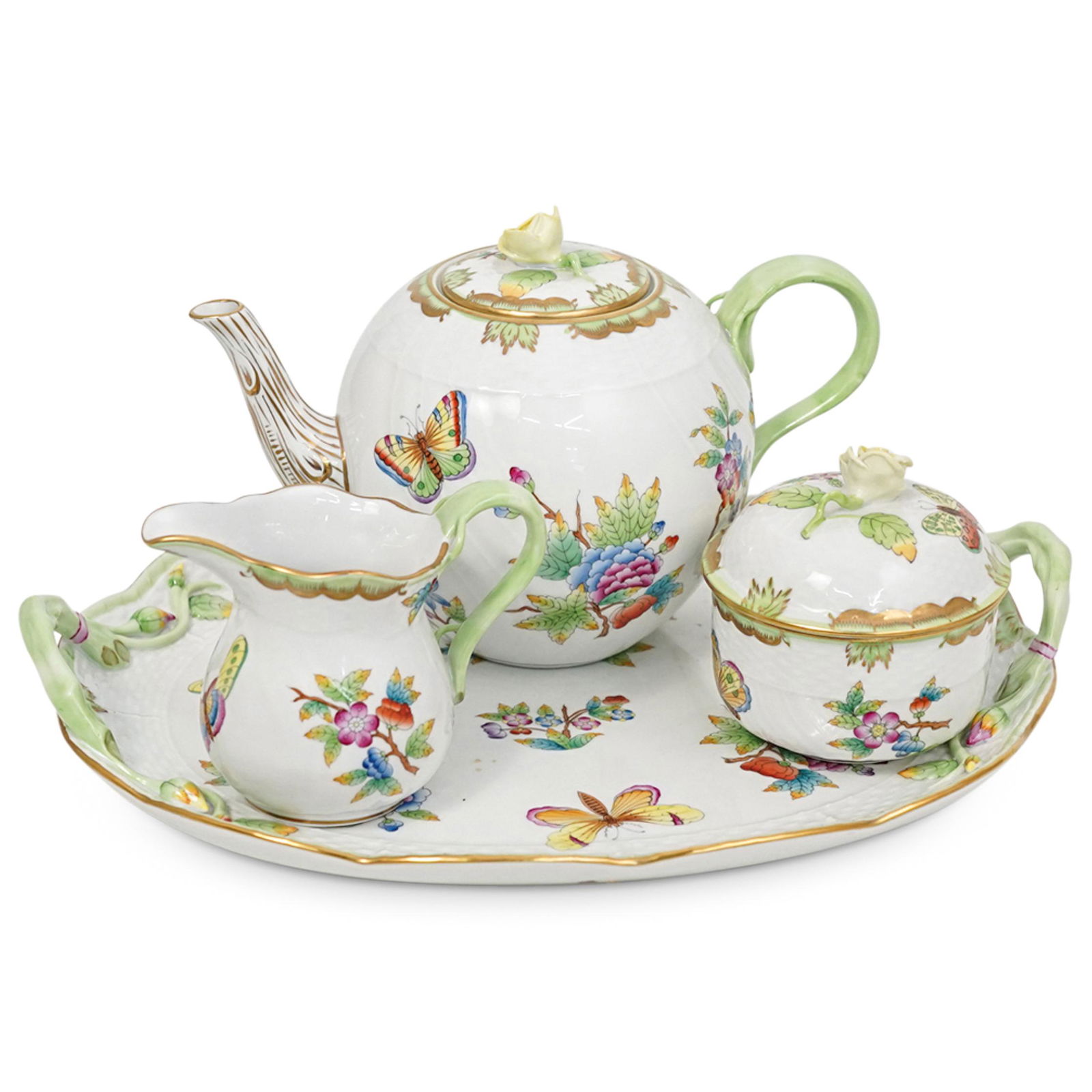 (4 Pc) Herend Queen Victoria Porcelain Tea Set (1 of 10)