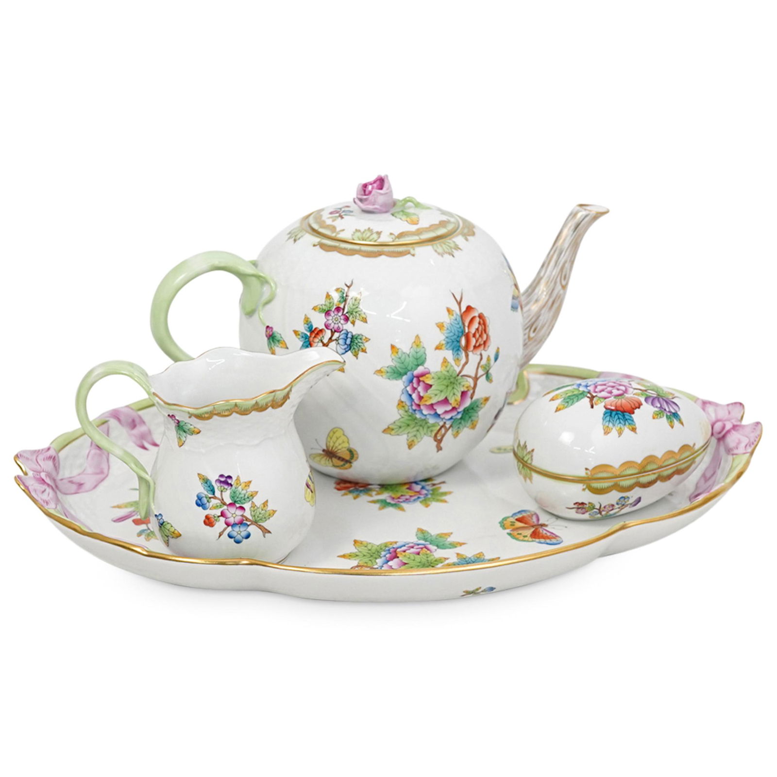 (4 Pc) Herend Queen Victoria Porcelain Tea Set (1 of 11)