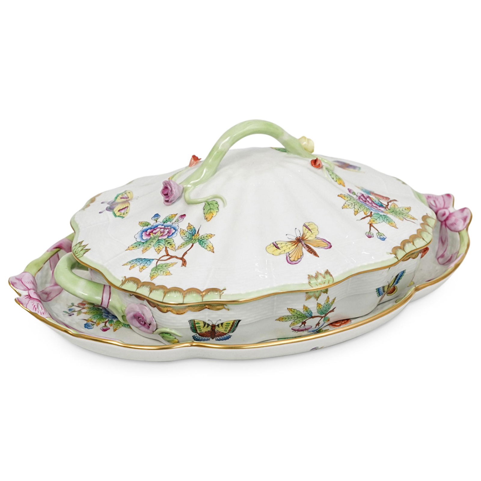 (2 Pc) Herend Queen Victoria Vegetable Dish & Serving (1 of 11)