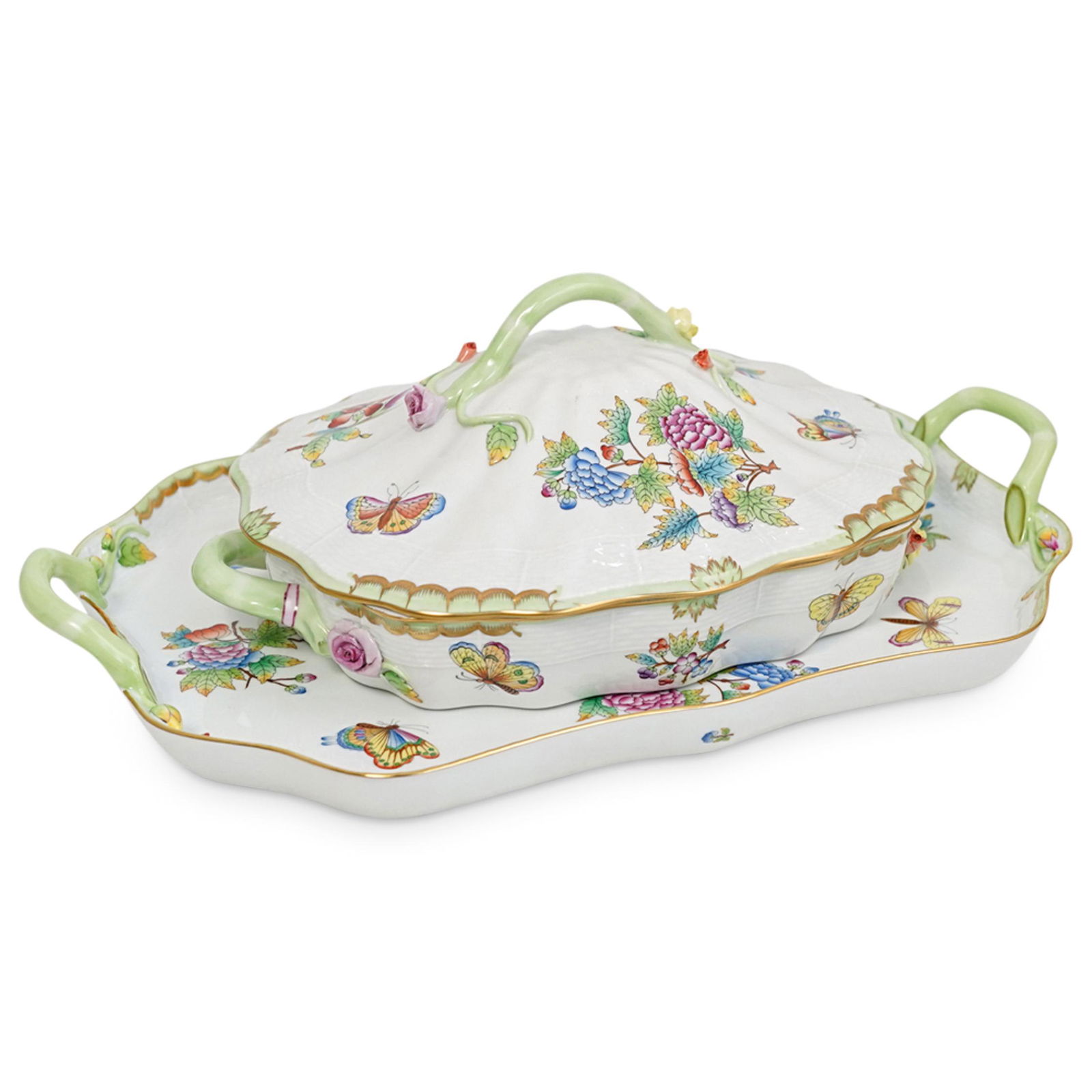 (2 Pc) Herend Queen Victoria Vegetable Dish & Serving (1 of 8)